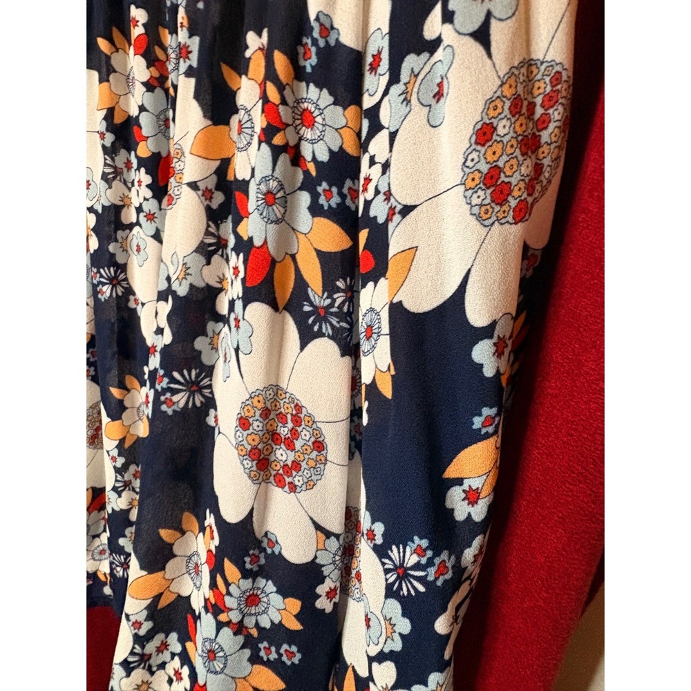 Spense Navy Blue Floral Pleated Boho Blouse - Picture 3 of 7